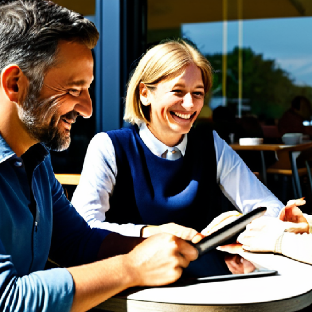 **Prompt 1: Emotional Storytelling & Connection**
    A diverse group of adults, fully clothed in modest, comfortable, and appropriate attire, engaged in a relaxed conversation in a sunlit modern cafe. Soft light highlights subtle expressions of empathy and connection as one person subtly smiles while looking at a tablet, suggesting a moment of quiet reflection. The atmosphere is warm and inviting, emphasizing shared human experiences and emotional storytelling. Professional photography, natural pose, perfect anatomy, correct proportions, well-formed hands, proper finger count, natural body proportions, high quality, safe for work, appropriate content, fully clothed, family-friendly.