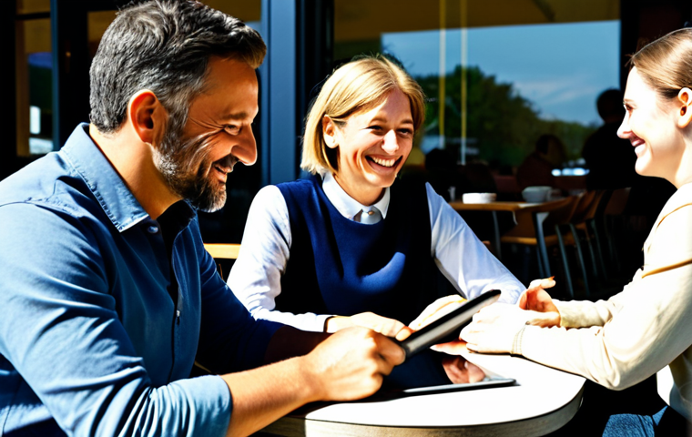 **Prompt 1: Emotional Storytelling & Connection**
    A diverse group of adults, fully clothed in modest, comfortable, and appropriate attire, engaged in a relaxed conversation in a sunlit modern cafe. Soft light highlights subtle expressions of empathy and connection as one person subtly smiles while looking at a tablet, suggesting a moment of quiet reflection. The atmosphere is warm and inviting, emphasizing shared human experiences and emotional storytelling. Professional photography, natural pose, perfect anatomy, correct proportions, well-formed hands, proper finger count, natural body proportions, high quality, safe for work, appropriate content, fully clothed, family-friendly.