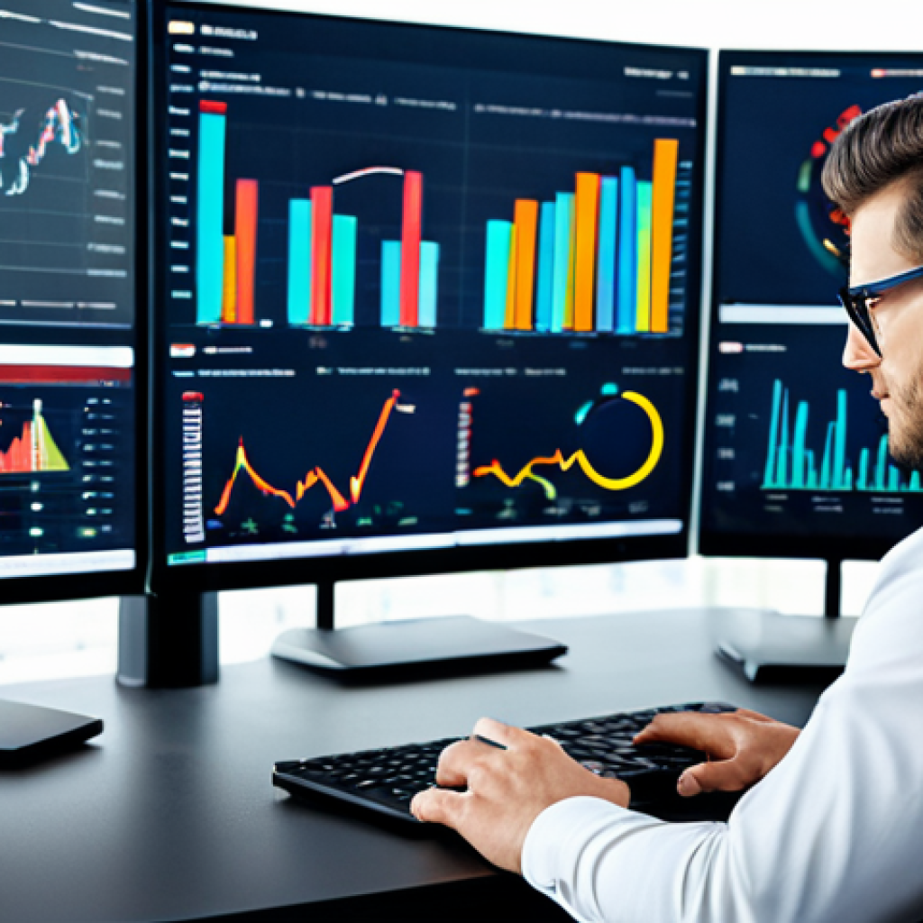 A focused professional data analyst in a modest business suit, fully clothed, appropriate attire. Seated at a modern desk in a sleek, well-lit office, surrounded by large monitors displaying intricate data visualizations, charts, and AI predictive models, showcasing data-driven insights. The atmosphere is clean and high-tech. Perfect anatomy, correct proportions, natural pose, well-formed hands, proper finger count, natural body proportions. Professional photography, sharp focus, high-resolution, safe for work, appropriate content, fully clothed, professional.