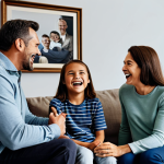 Storytelling Advertisement**

A heartwarming scene of a family gathering in a cozy living room, fully clothed in modest attire. The family is laughing and enjoying each other's company. In the background, a subtle advertisement for an insurance company is displayed on a framed picture. The scene evokes feelings of love, security, and togetherness. Safe for work, appropriate content, family-friendly, perfect anatomy, correct proportions, natural pose, professional photography, high quality.

**