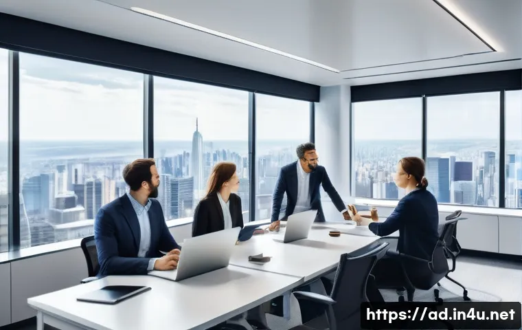 광고홍보사와 광고 컨설팅 서비스 - **Prompt:** A bright, modern office setting. A diverse team of marketing professionals is gathered a...