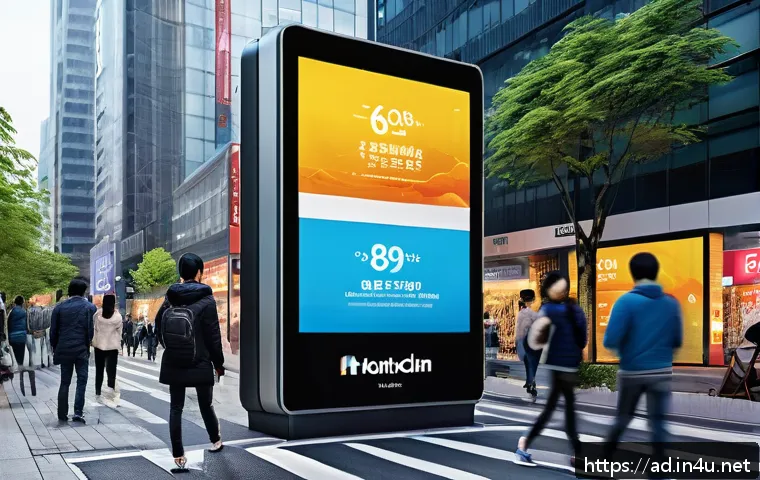 광고홍보사와 혁신적인 미디어 광고 사례 - A futuristic urban scene showcasing a hybrid advertising strategy: digital billboards seamlessly int...