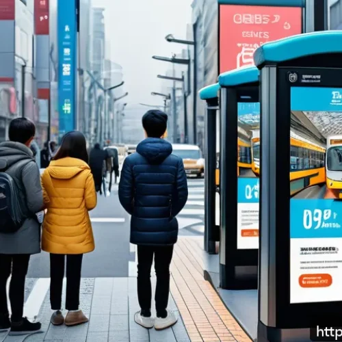 광고홍보사와 옴니채널 광고 캠페인 - A dynamic urban street scene featuring diverse outdoor advertisements with integrated QR codes on bu...