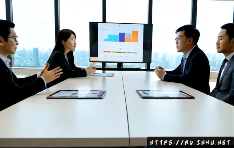 광고홍보사와 광고 시장 전망 - Photorealistic modern advertising agency meeting, diverse creative professionals gathered around a c...
